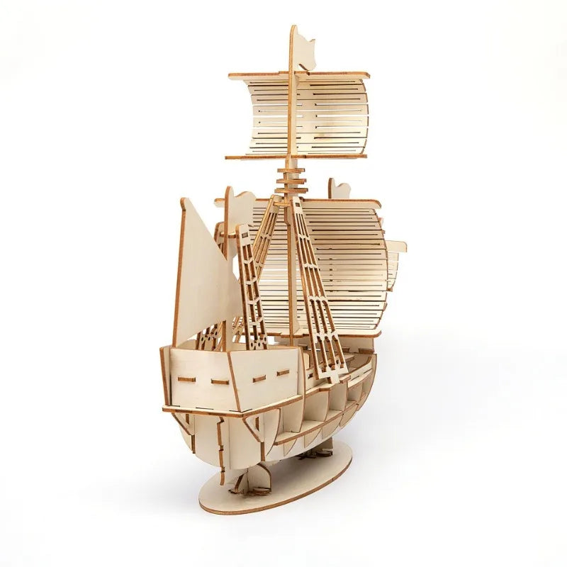 Maritime Explorer 3D Sailboat Wooden Puzzle Kit - Eco-Friendly DIY Craft