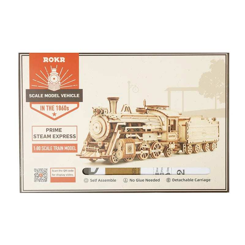 Rokr Prime Steam Express 3D Wooden Puzzle – Retro 1860 Train Model