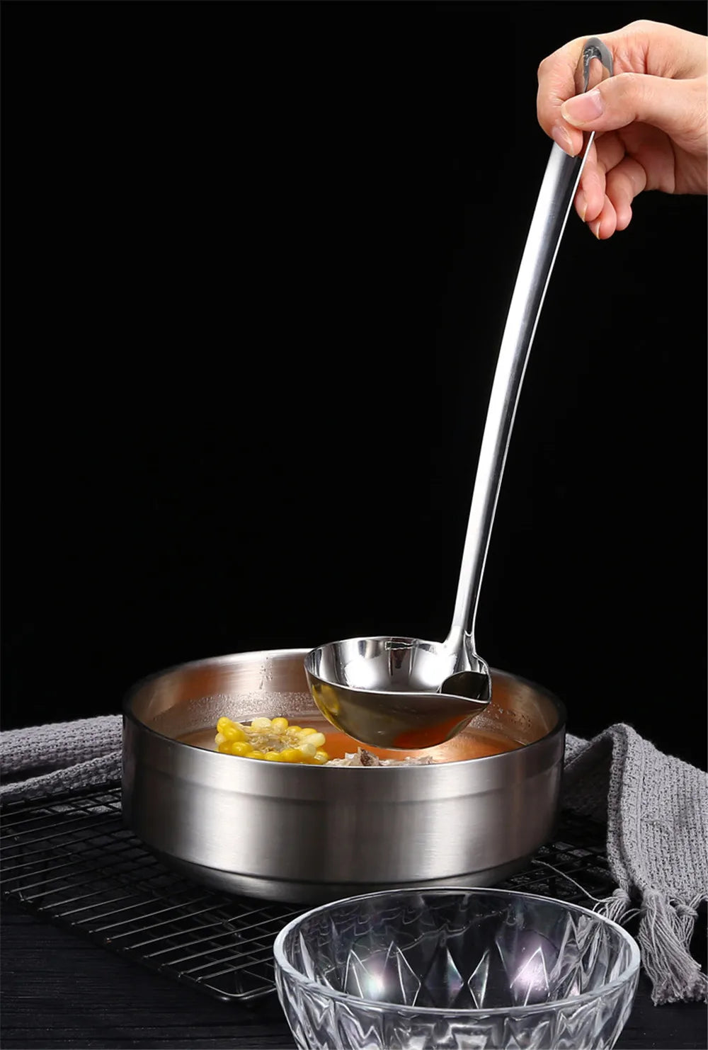 PGY Stainless Steel Soup Fat Separator Ladle - Premium 304 Grade, Multi-Functional Kitchen Tool