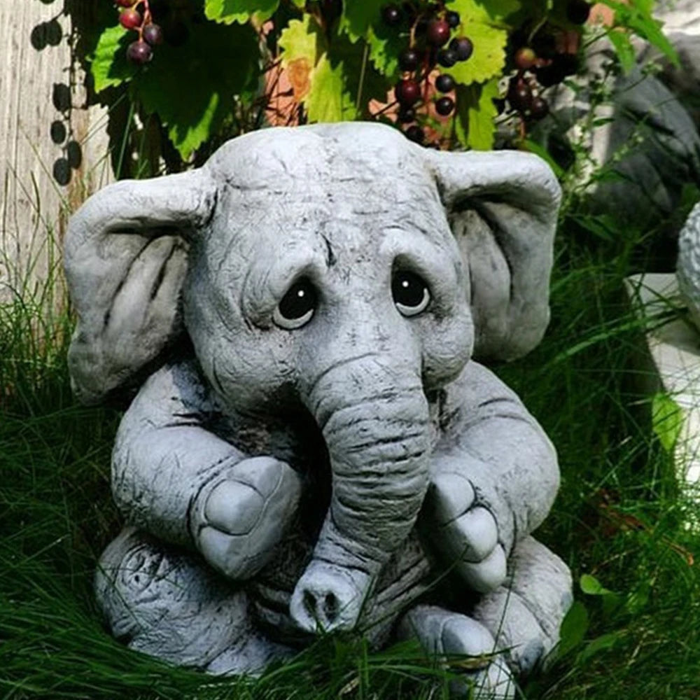 Charmingly Sad Elephant Statue - Resin Garden and Home Decor