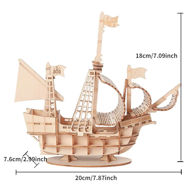 Maritime Explorer 3D Sailboat Wooden Puzzle Kit - Eco-Friendly DIY Craft