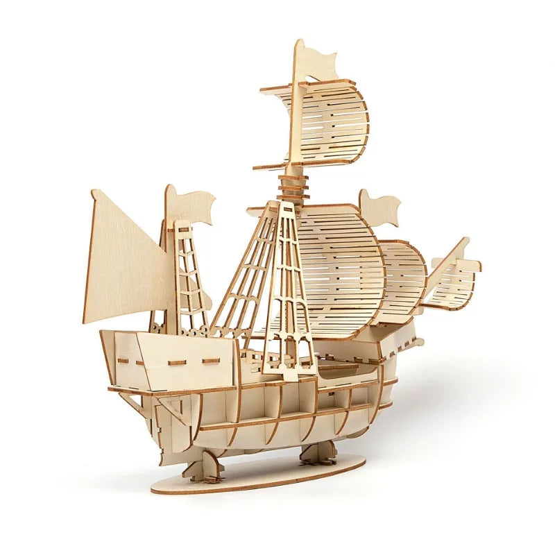 Maritime Explorer 3D Sailboat Wooden Puzzle Kit - Eco-Friendly DIY Craft