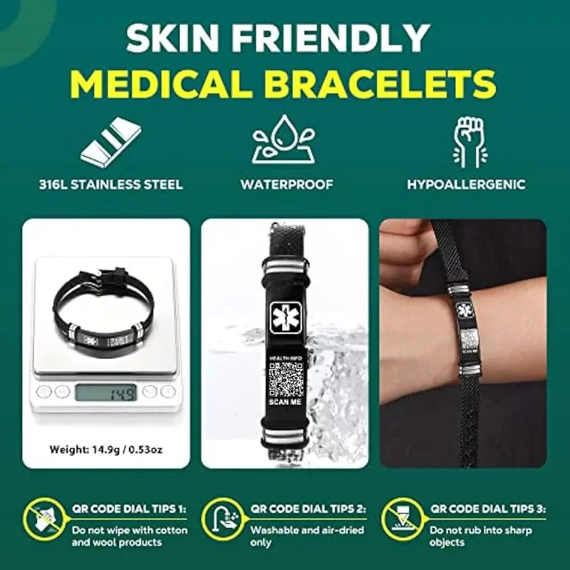 Intelligent Upgraded Medical Alert Bracelet with QR Code - Durable & Stylish