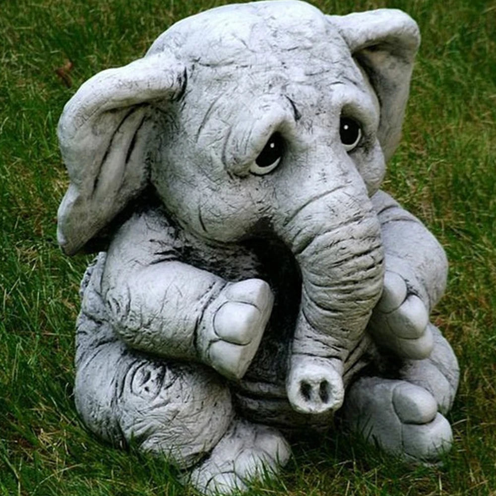 Charmingly Sad Elephant Statue - Resin Garden and Home Decor