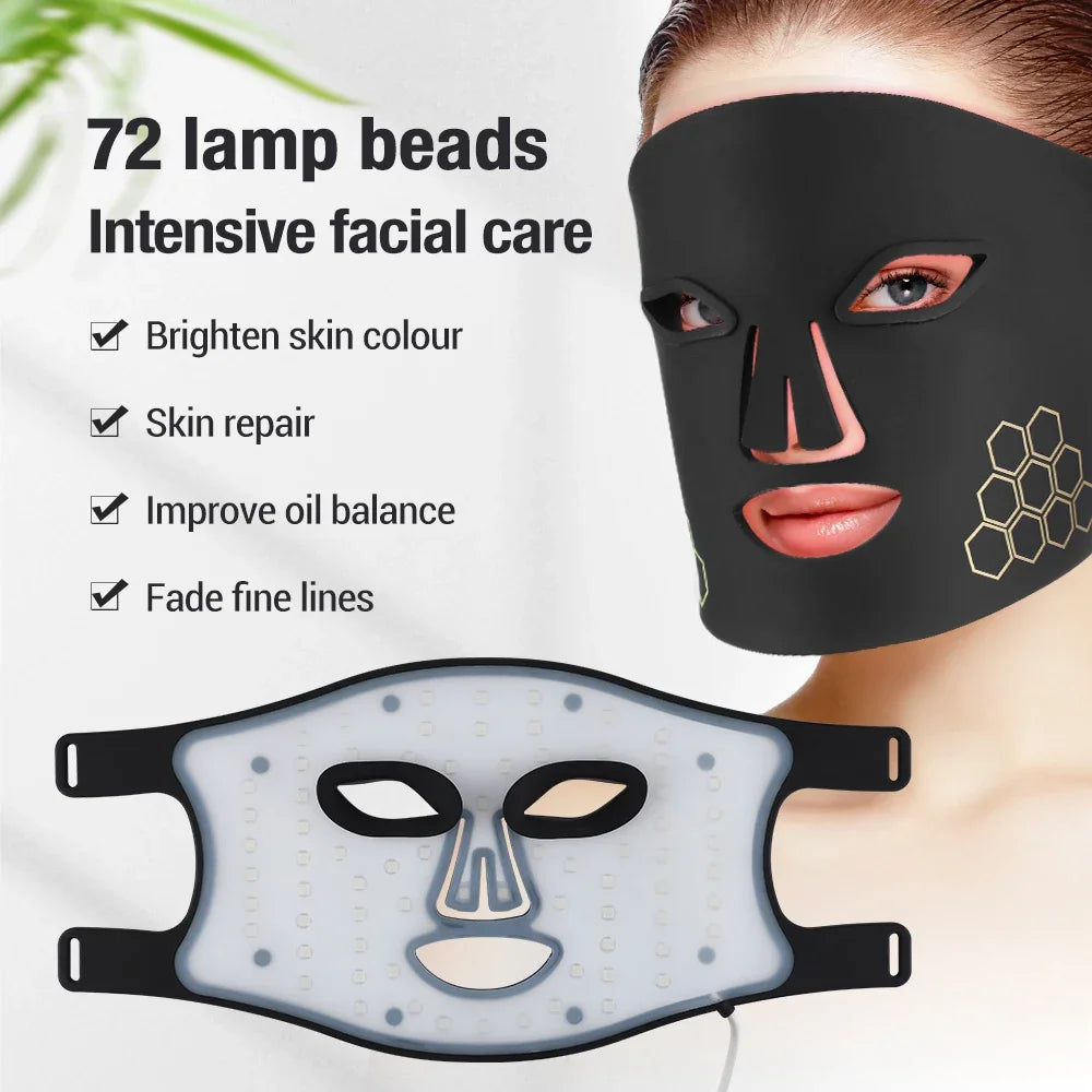 Silicone Photon Therapy Mask - 4-Color LED Light Treatment for Rejuvenation & Anti-Aging