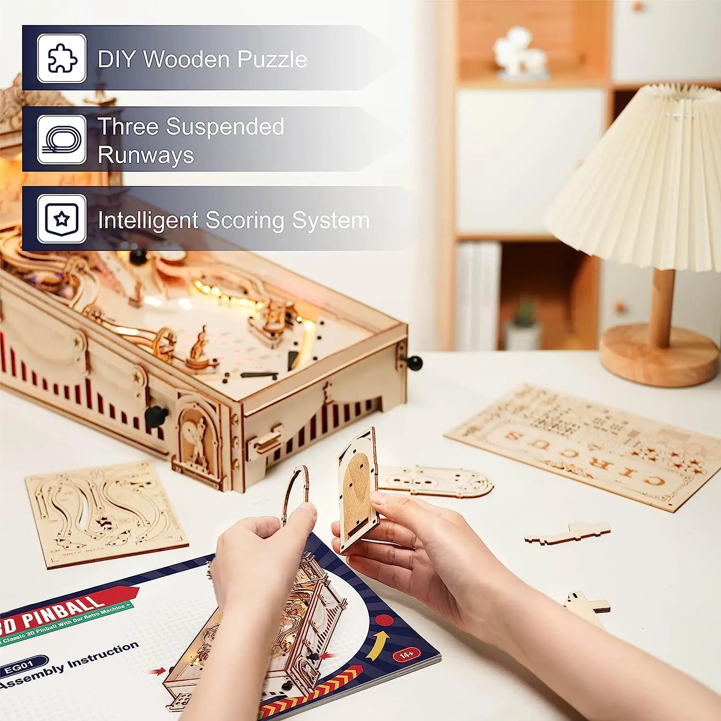 Rokr 3D Wooden Puzzle Pinball Machine - Interactive Building Kit