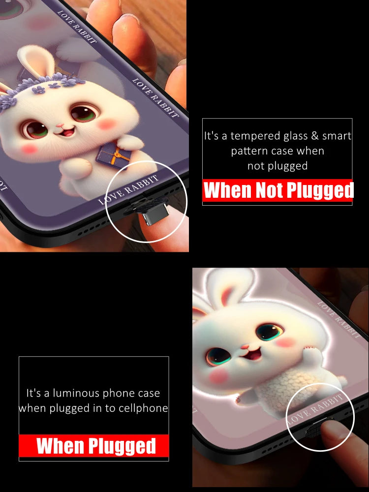 Bright Bunny LED Case - Luminous Tempered Glass Cover for iPhone