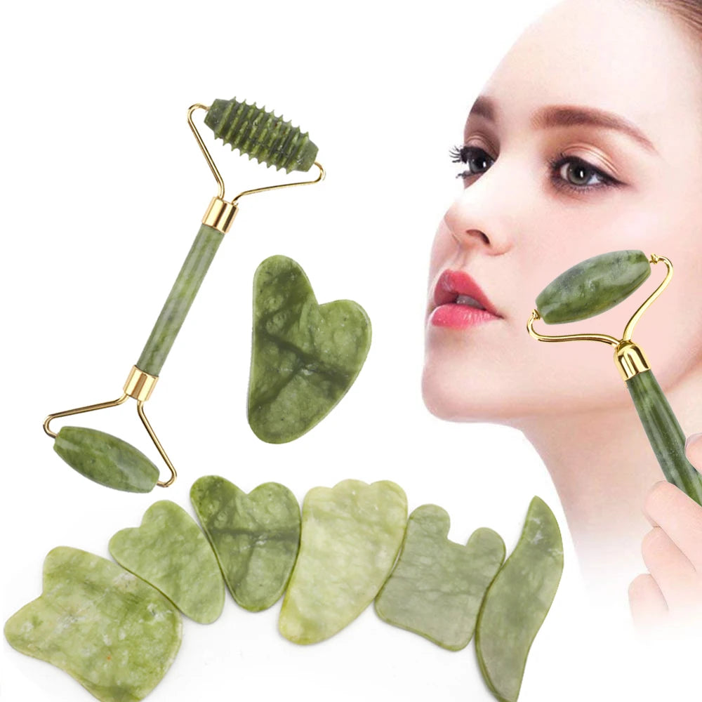 Xiuyan Jade Roller & Gua Sha Set - Natural Beauty Massager for Skin Rejuvenation