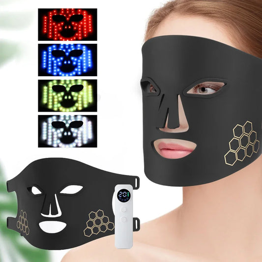 Silicone Photon Therapy Mask - 4-Color LED Light Treatment for Rejuvenation & Anti-Aging