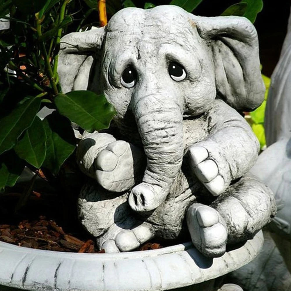Charmingly Sad Elephant Statue - Resin Garden and Home Decor