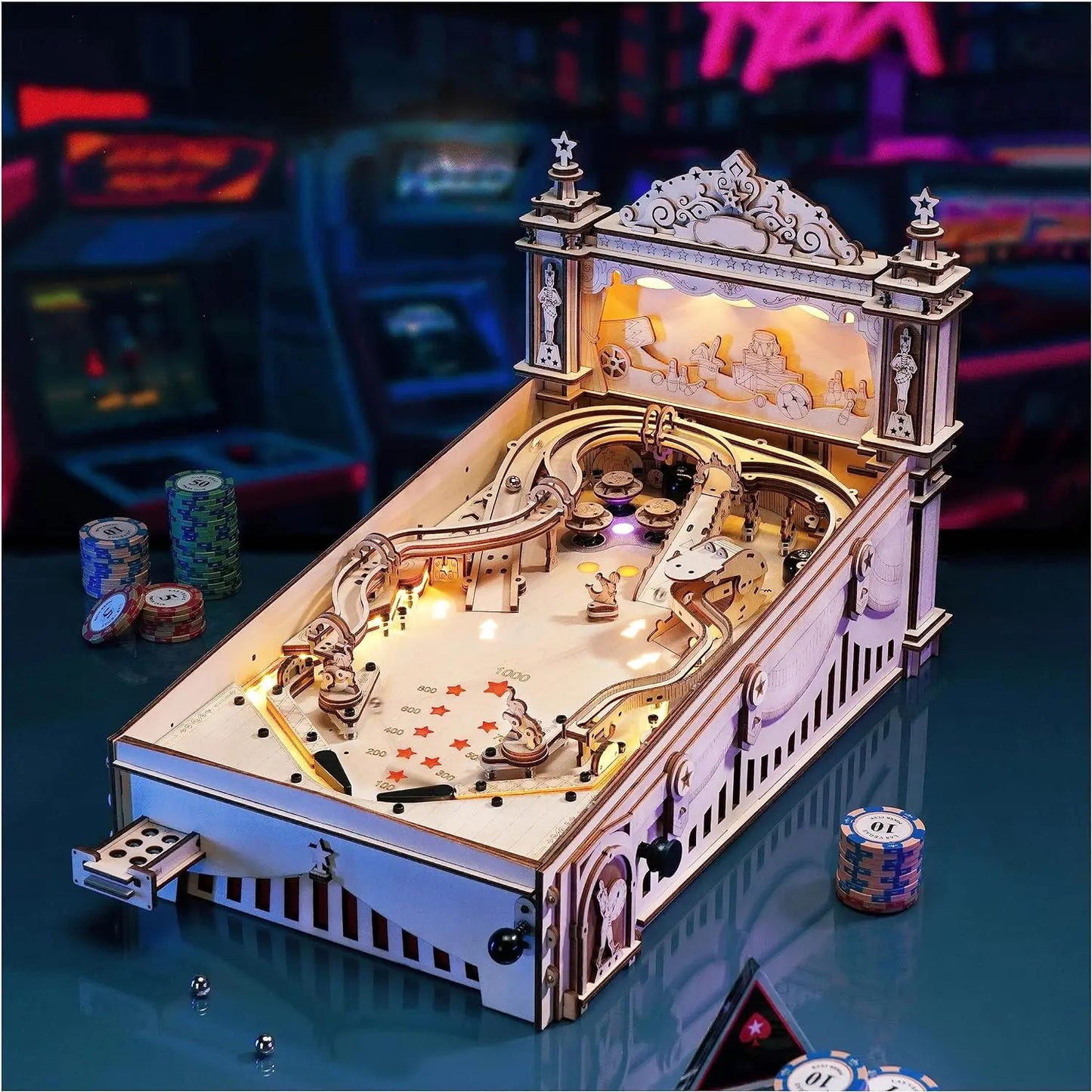 Rokr 3D Wooden Puzzle Pinball Machine - Interactive Building Kit
