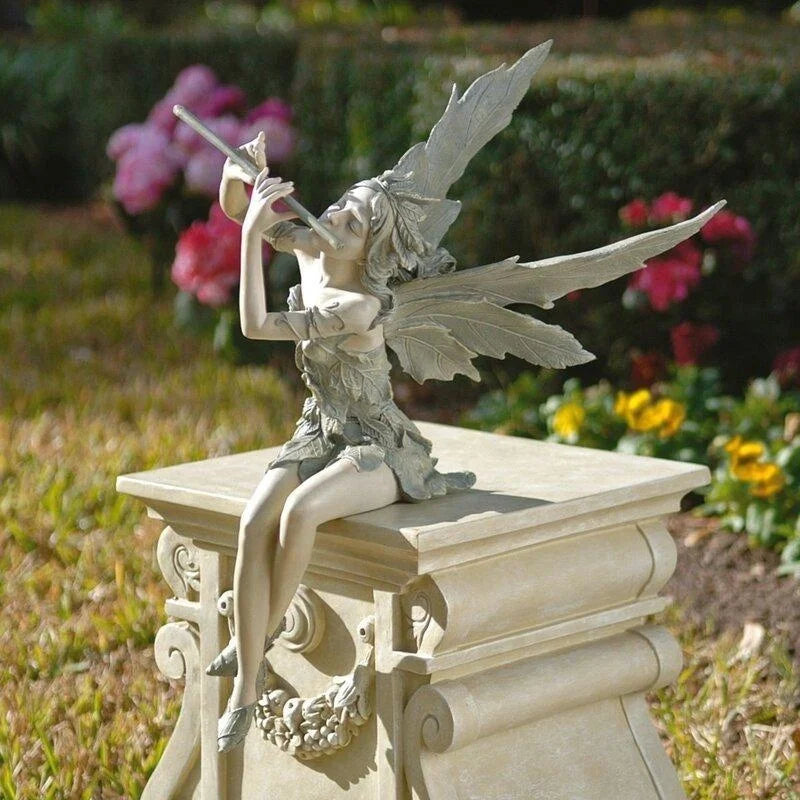 Enchanted Flute Fairy Statue - Pastoral Resin Garden Sculpture