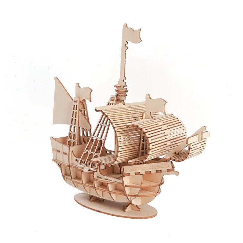 Maritime Explorer 3D Sailboat Wooden Puzzle Kit - Eco-Friendly DIY Craft