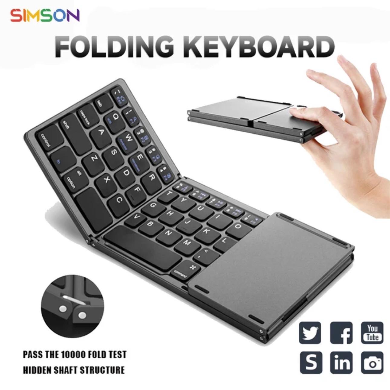 Ultra-Portable Folding Keyboard with Built-In Touch Mouse - Wireless, Compact Design
