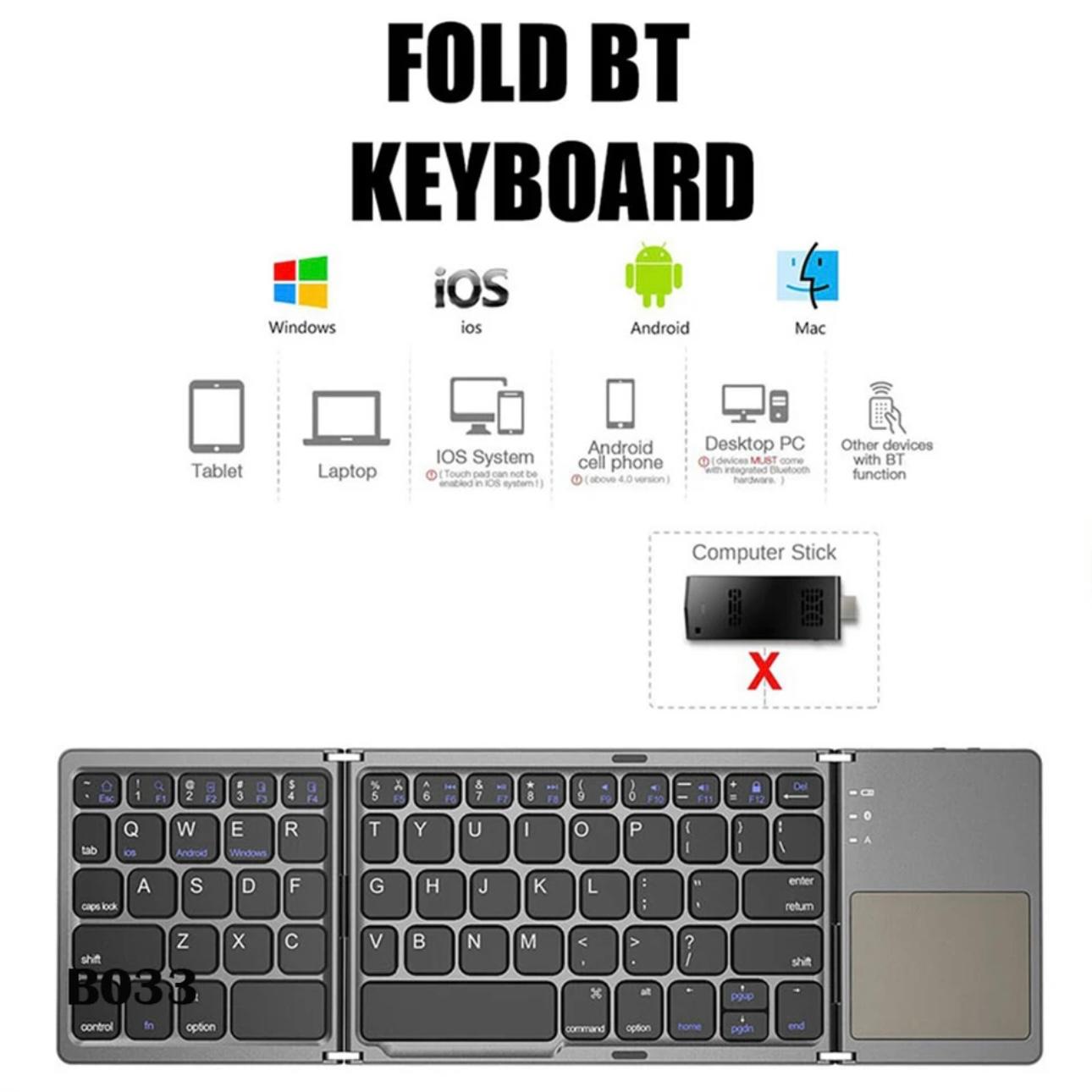 Ultra-Portable Folding Keyboard with Built-In Touch Mouse - Wireless, Compact Design
