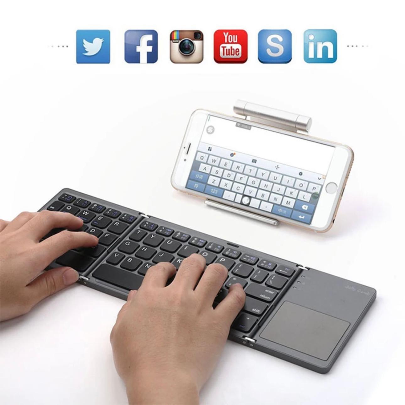 Ultra-Portable Folding Keyboard with Built-In Touch Mouse - Wireless, Compact Design
