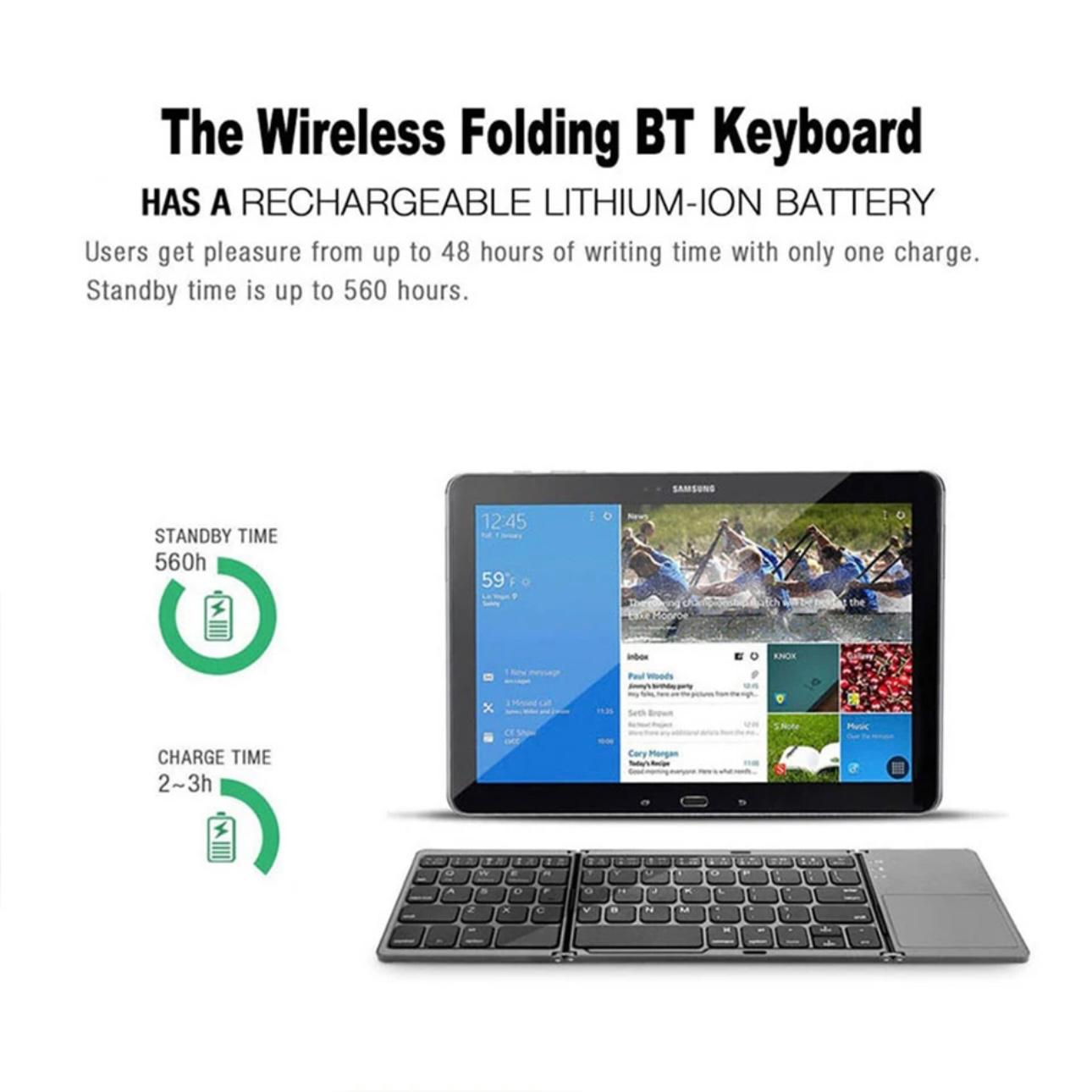 Ultra-Portable Folding Keyboard with Built-In Touch Mouse - Wireless, Compact Design