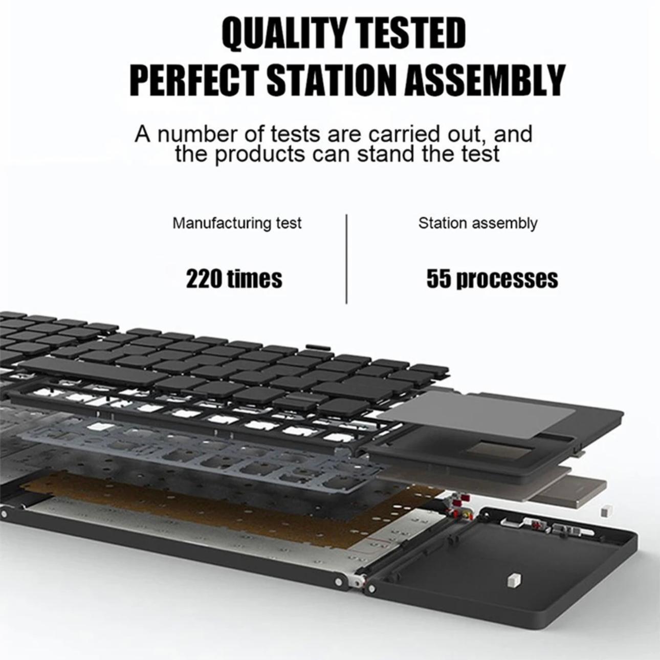 Ultra-Portable Folding Keyboard with Built-In Touch Mouse - Wireless, Compact Design
