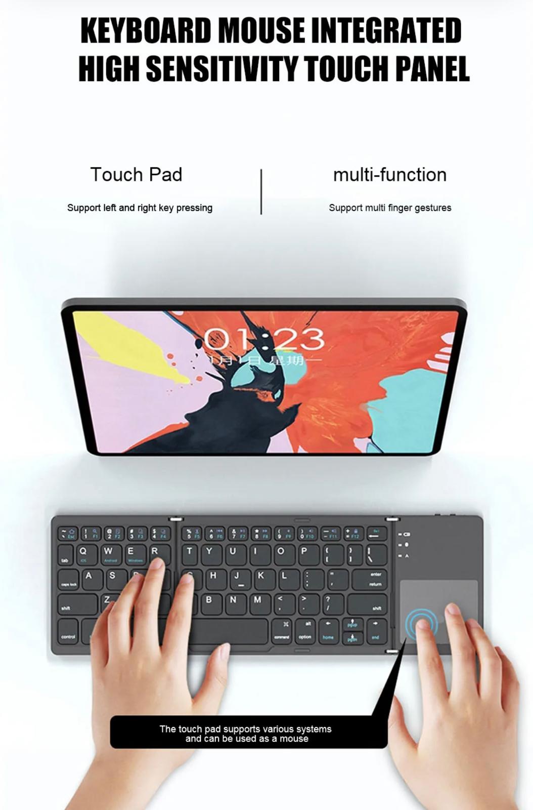 Ultra-Portable Folding Keyboard with Built-In Touch Mouse - Wireless, Compact Design