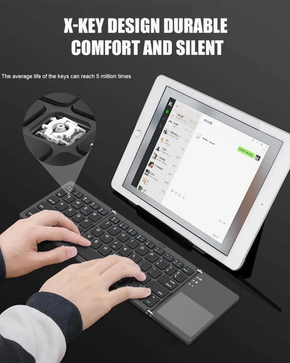 Ultra-Portable Folding Keyboard with Built-In Touch Mouse - Wireless, Compact Design