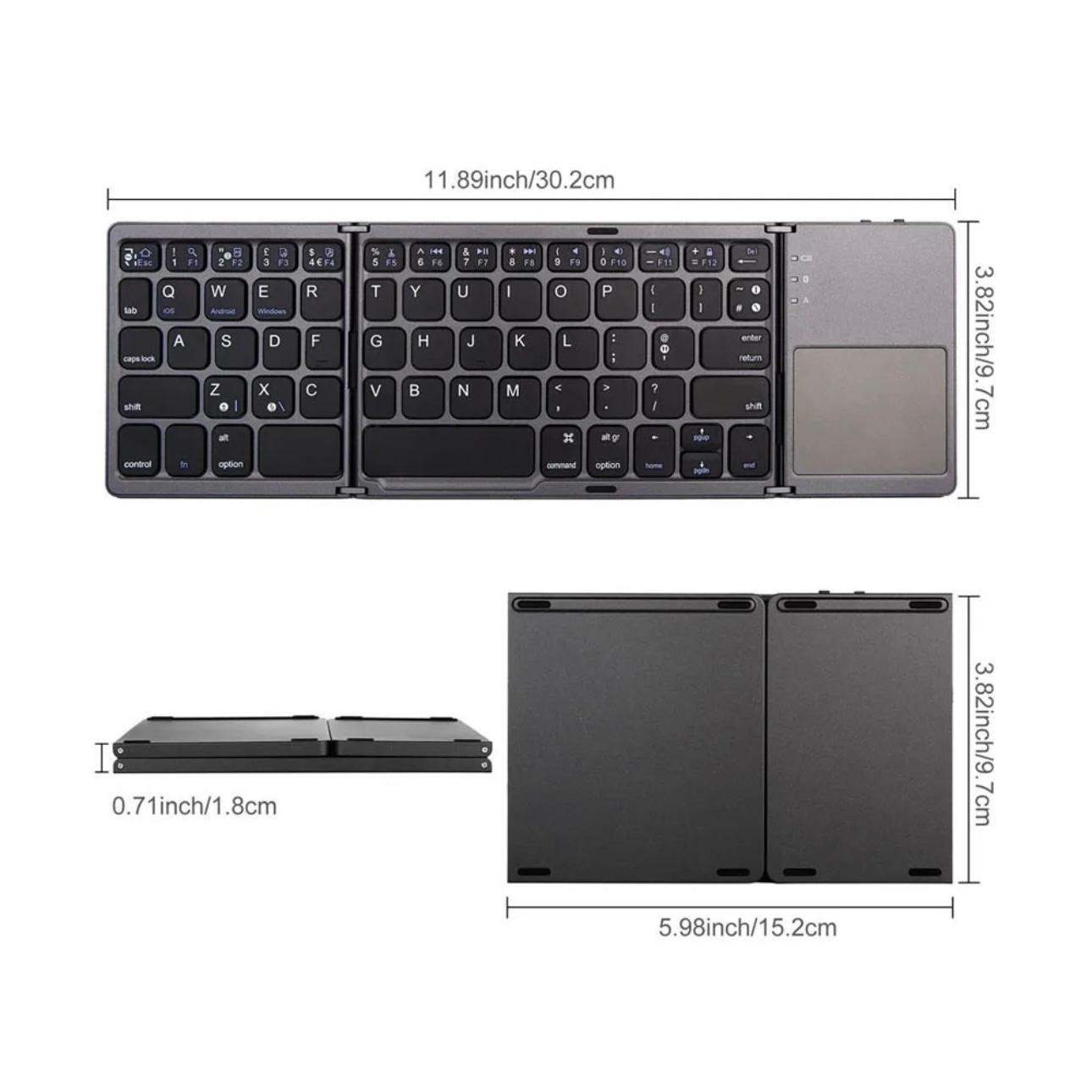 Ultra-Portable Folding Keyboard with Built-In Touch Mouse - Wireless, Compact Design
