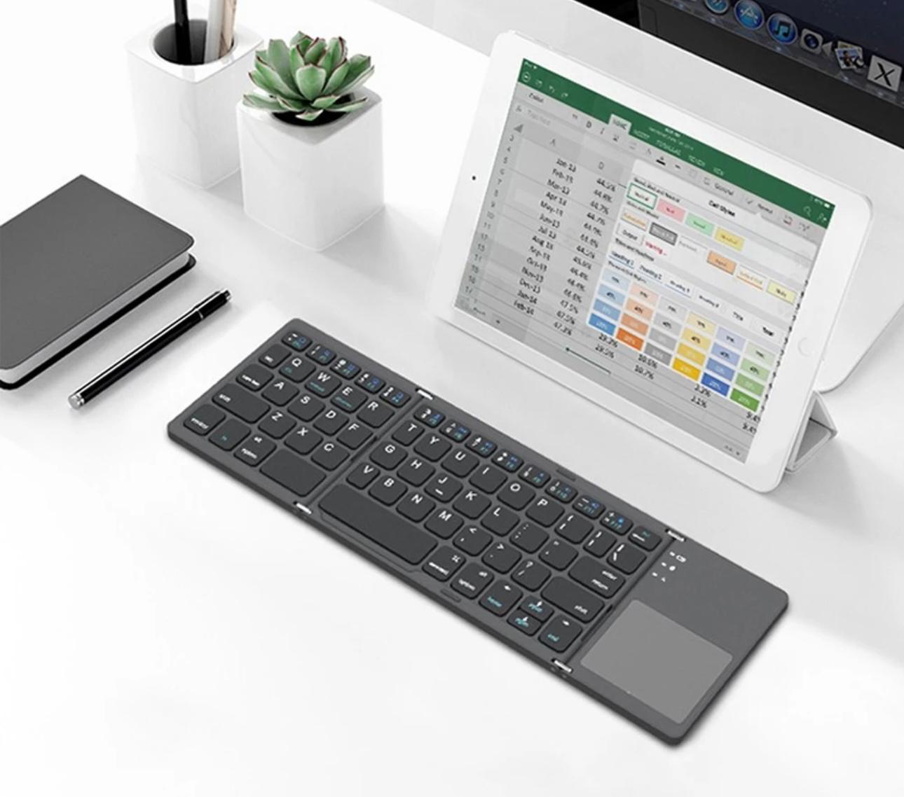 Ultra-Portable Folding Keyboard with Built-In Touch Mouse - Wireless, Compact Design