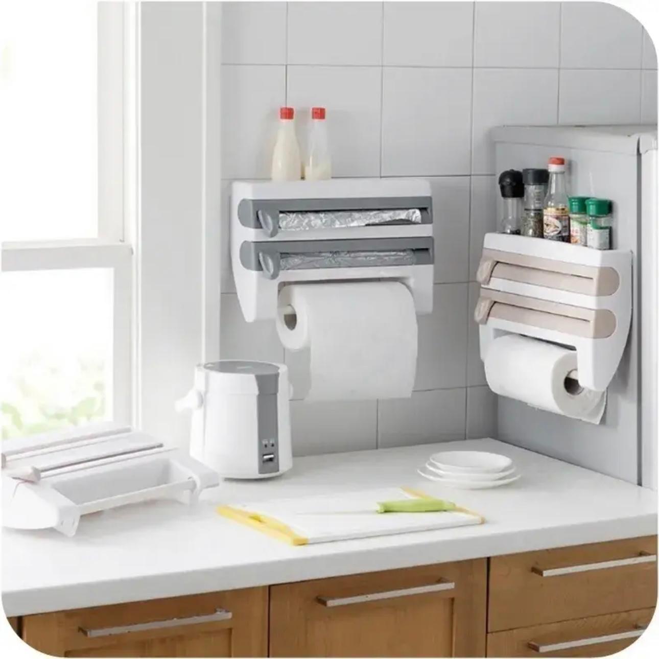 All-in-One Kitchen Wrap Organizer with Precision Cutter - Space-Saving Storage Solution
