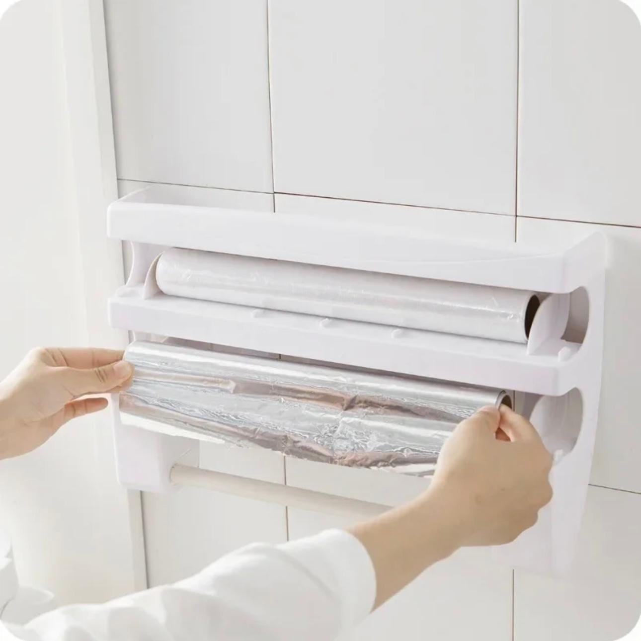 All-in-One Kitchen Wrap Organizer with Precision Cutter - Space-Saving Storage Solution