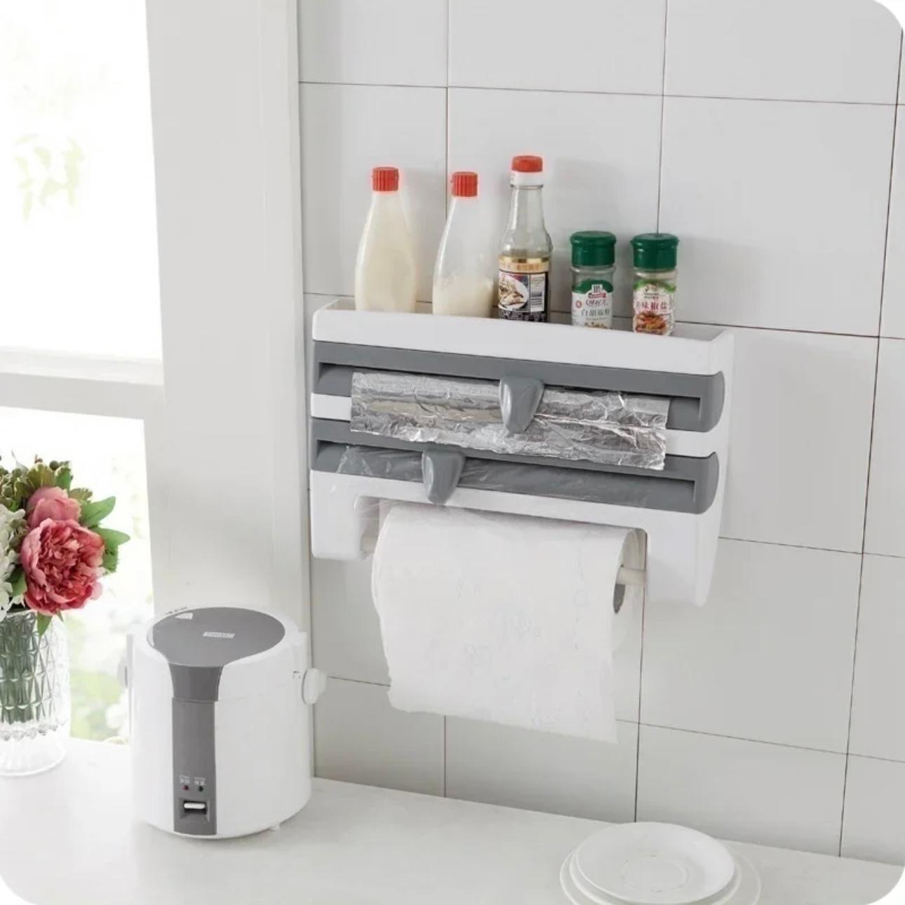 All-in-One Kitchen Wrap Organizer with Precision Cutter - Space-Saving Storage Solution