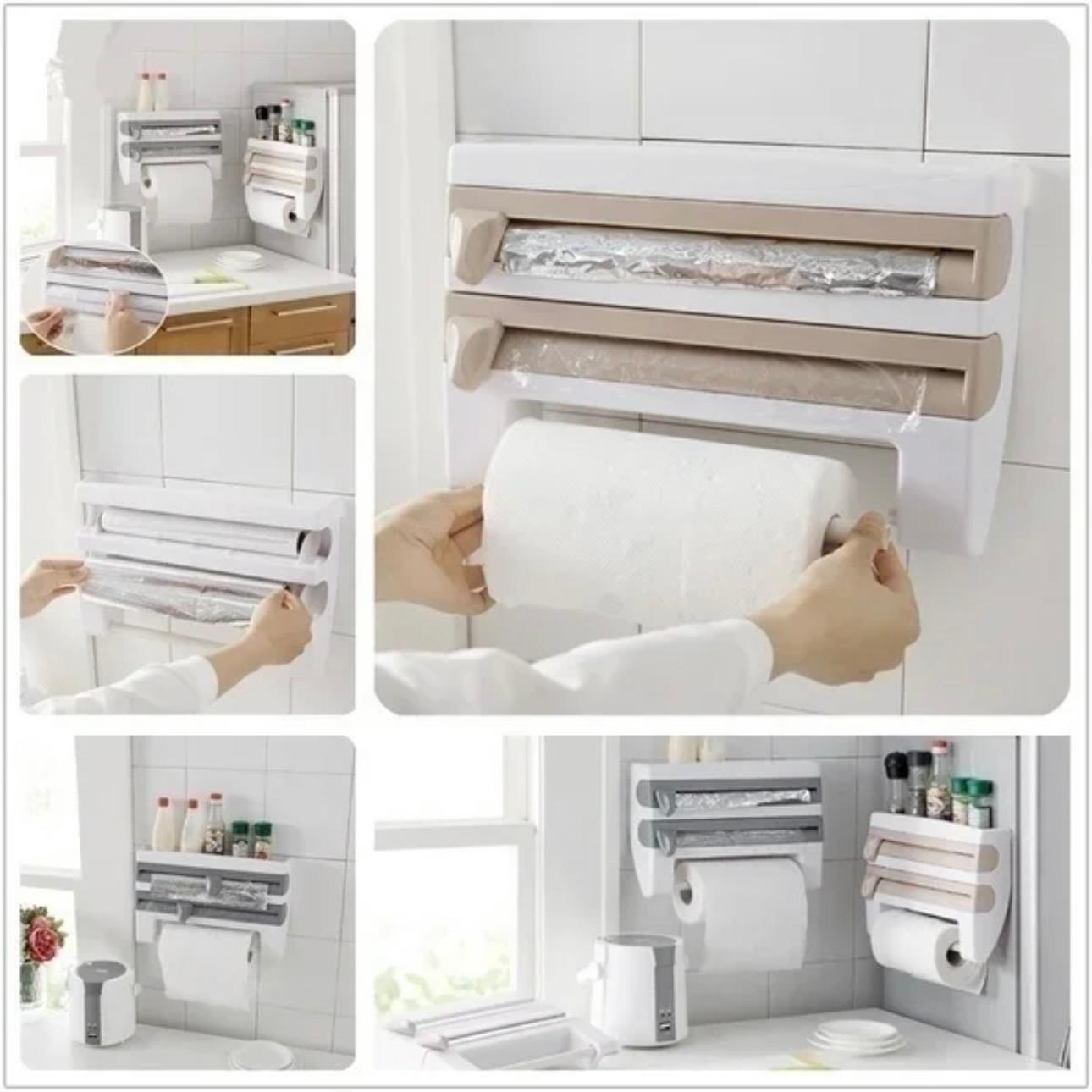 All-in-One Kitchen Wrap Organizer with Precision Cutter - Space-Saving Storage Solution