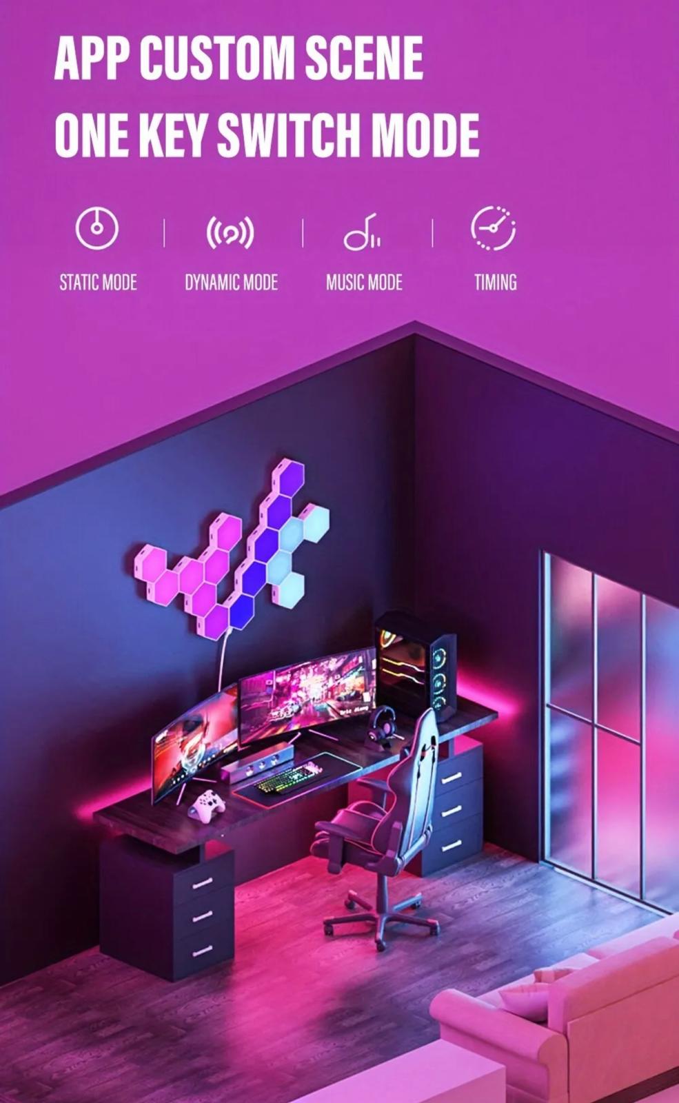 Modular Hexagon RGB LED Wall Lamp - Customizable Smart Lighting