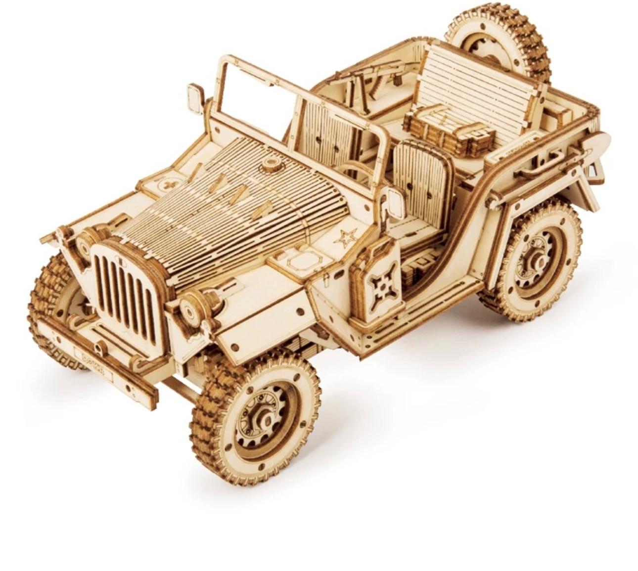 MasterBuilder 3D Wooden Puzzle Kit: Steam Train, Army Jeep & Heavy Truck
