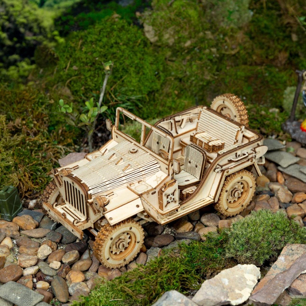 MasterBuilder 3D Wooden Puzzle Kit: Steam Train, Army Jeep & Heavy Truck