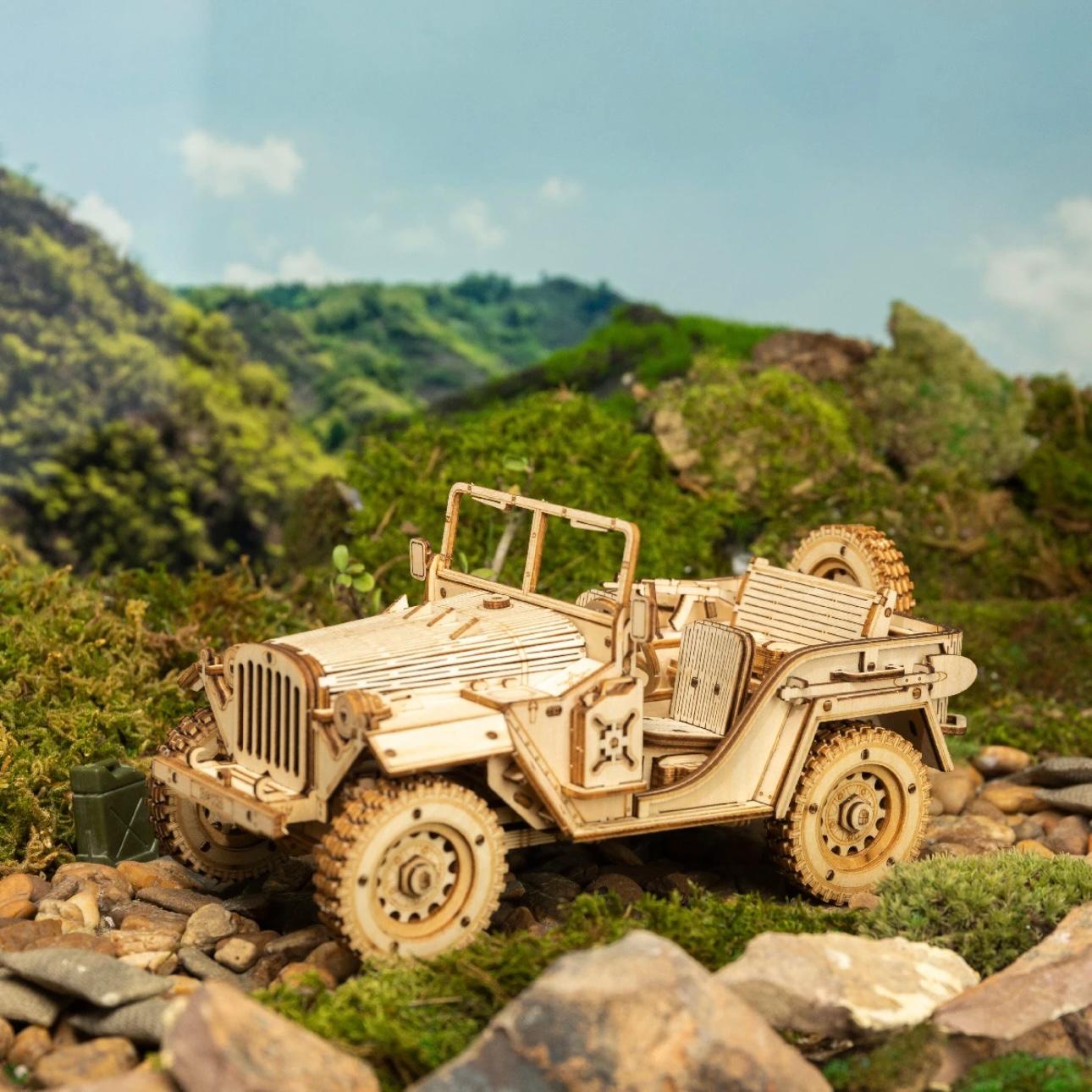 MasterBuilder 3D Wooden Puzzle Kit: Steam Train, Army Jeep & Heavy Truck