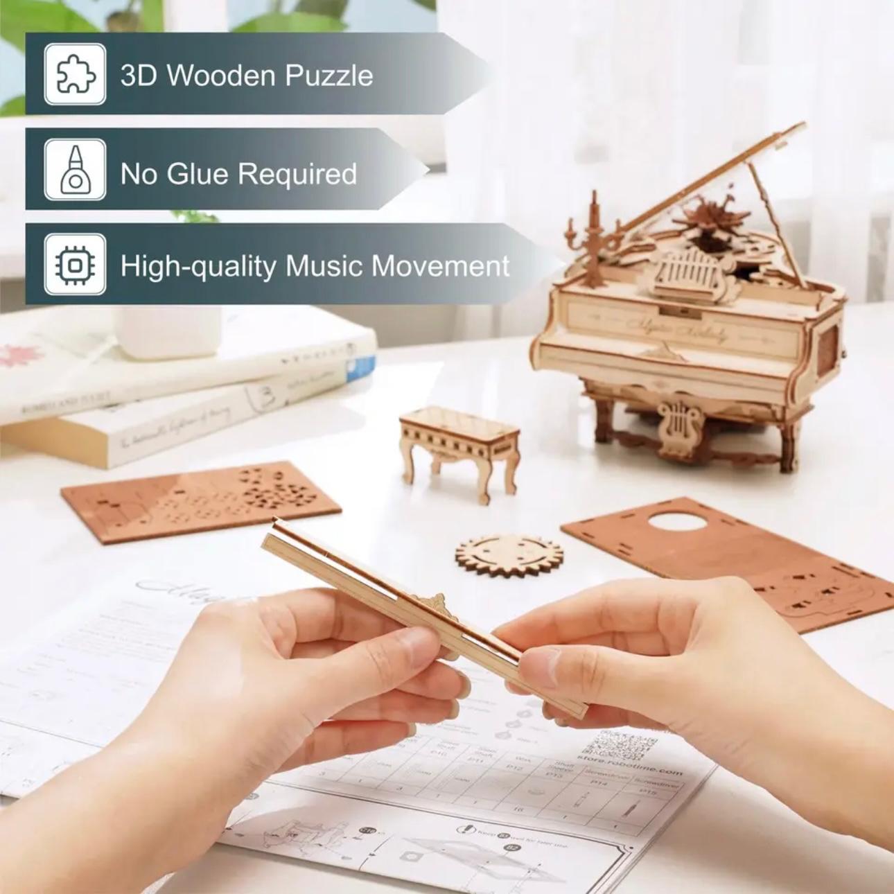Enchanted Melody Piano: Mechanical 3D Wooden Music Box Puzzle