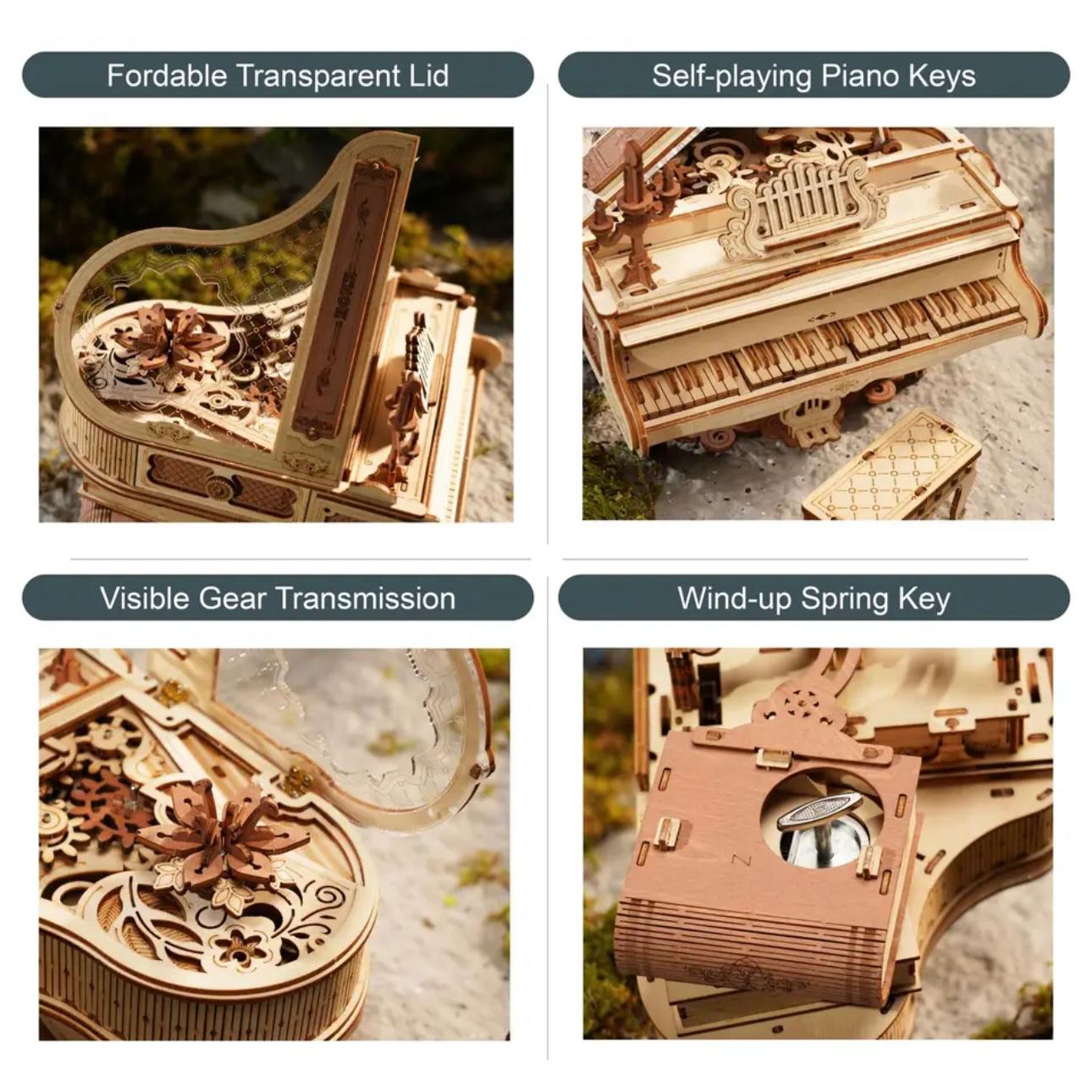 Enchanted Melody Piano: Mechanical 3D Wooden Music Box Puzzle