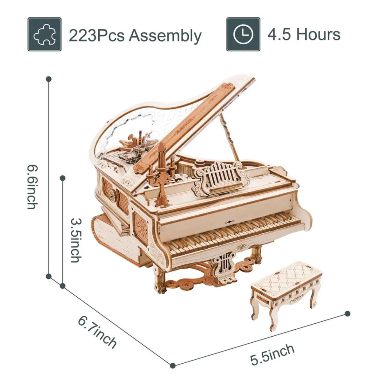 Enchanted Melody Piano: Mechanical 3D Wooden Music Box Puzzle
