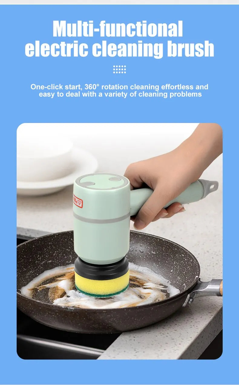 360° Electric Cleaning Brush - Multi-Head, USB Chargeable, Home Cleaner